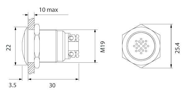 Buzzer acier inox d19mm halo lumineux rouge