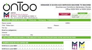 onToo - Demande d'Accès aux Services M2M MAX et GIGA